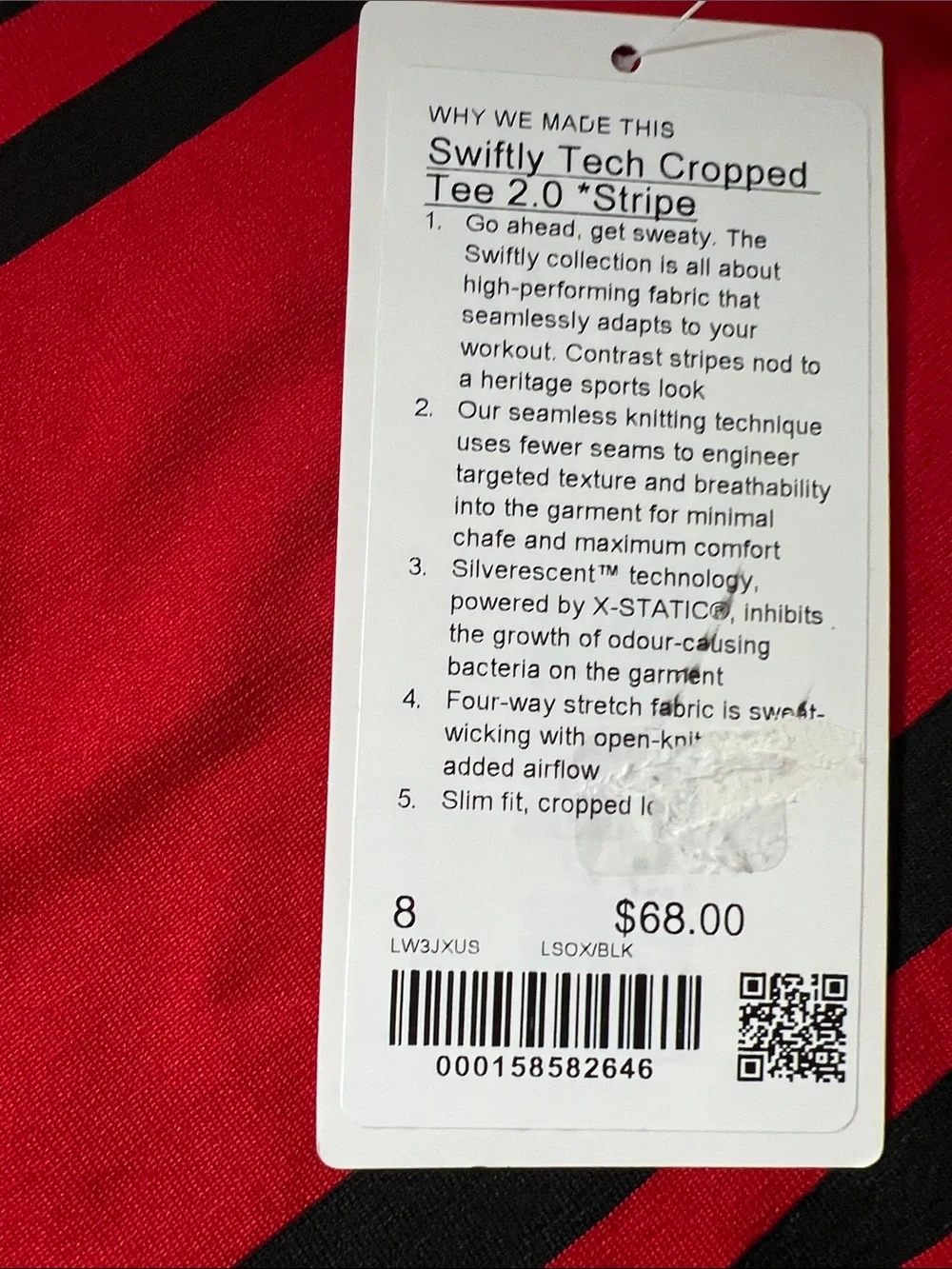 Lululemon Oxford Red Swiftly Tech Cropped Short Sleeve Tee Stripe Size 8 NWT